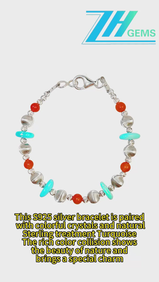This S925 Silver Bracelet Is Paired With Colorful Crystals And Natural Sterling Treatment Turquoise The Rich Color Collision