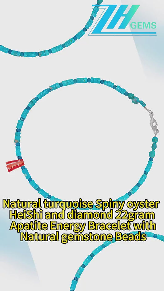 Natural Turquoise Spiny Oyster Heishi And Diamond 22gram Apatite Energy Bracelet With Natural Gemstone Beads
