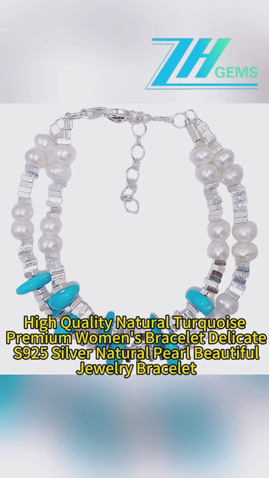 Beautiful Natural Turquoise Bracelet For Women Natural Pearl & Turquoise Beautiful Silver Jewelry Bracelet Winter Gifts1
