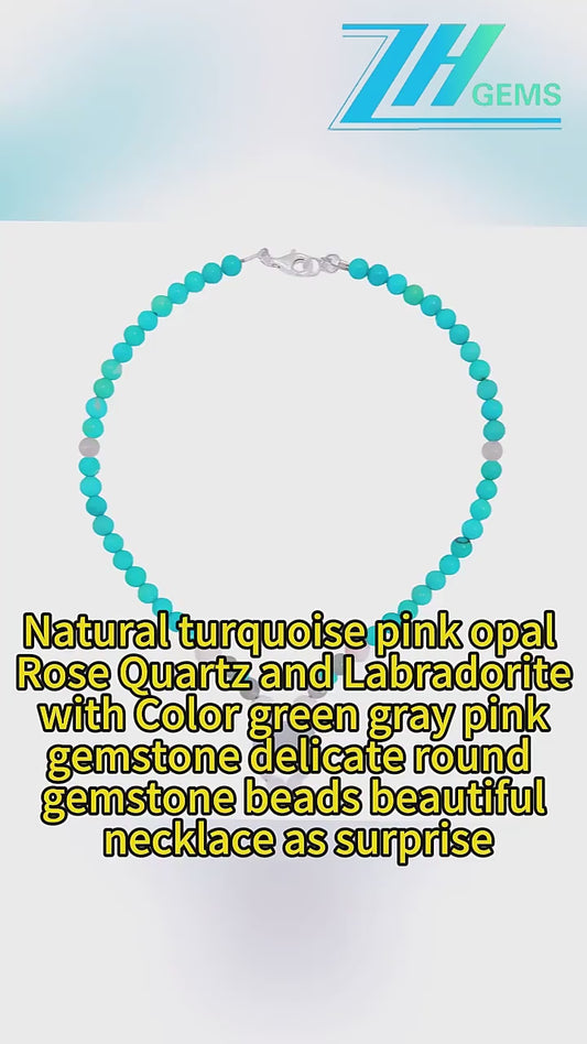 Natural Turquoise Pink Opal Rose Quartz And Labradorite With Color Green Gray Pink Gemstone Delicate Round Gemstone Beads