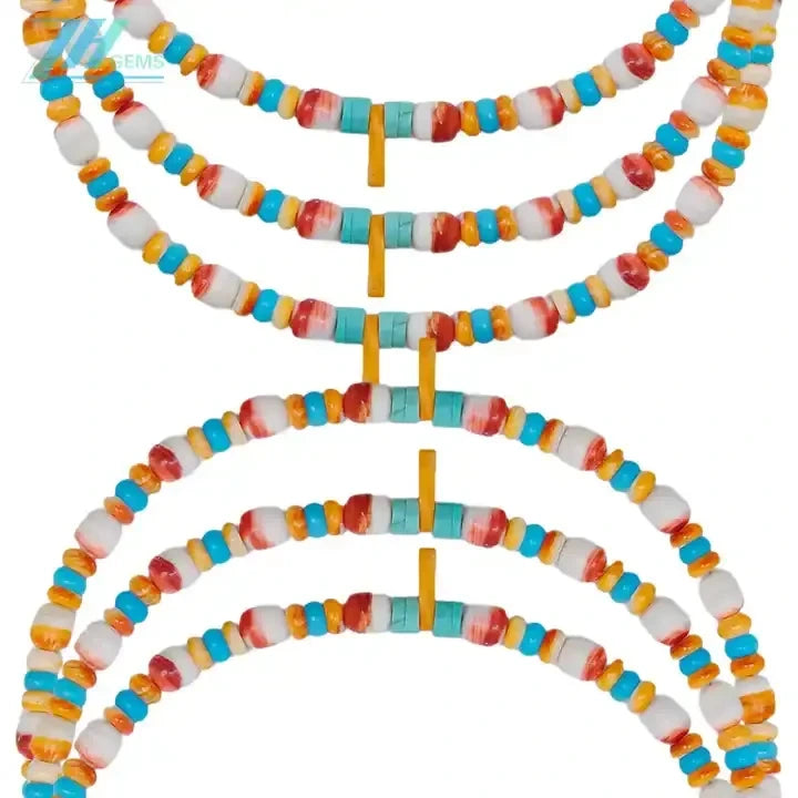 Natural Spiny Oyster Shell With Turquoise and Coral Native American Navajo Style Necklace Southwestern Boho choker