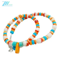 Natural Spiny Oyster Shell With Turquoise and Coral Native American Navajo Style Necklace Southwestern Boho choker
